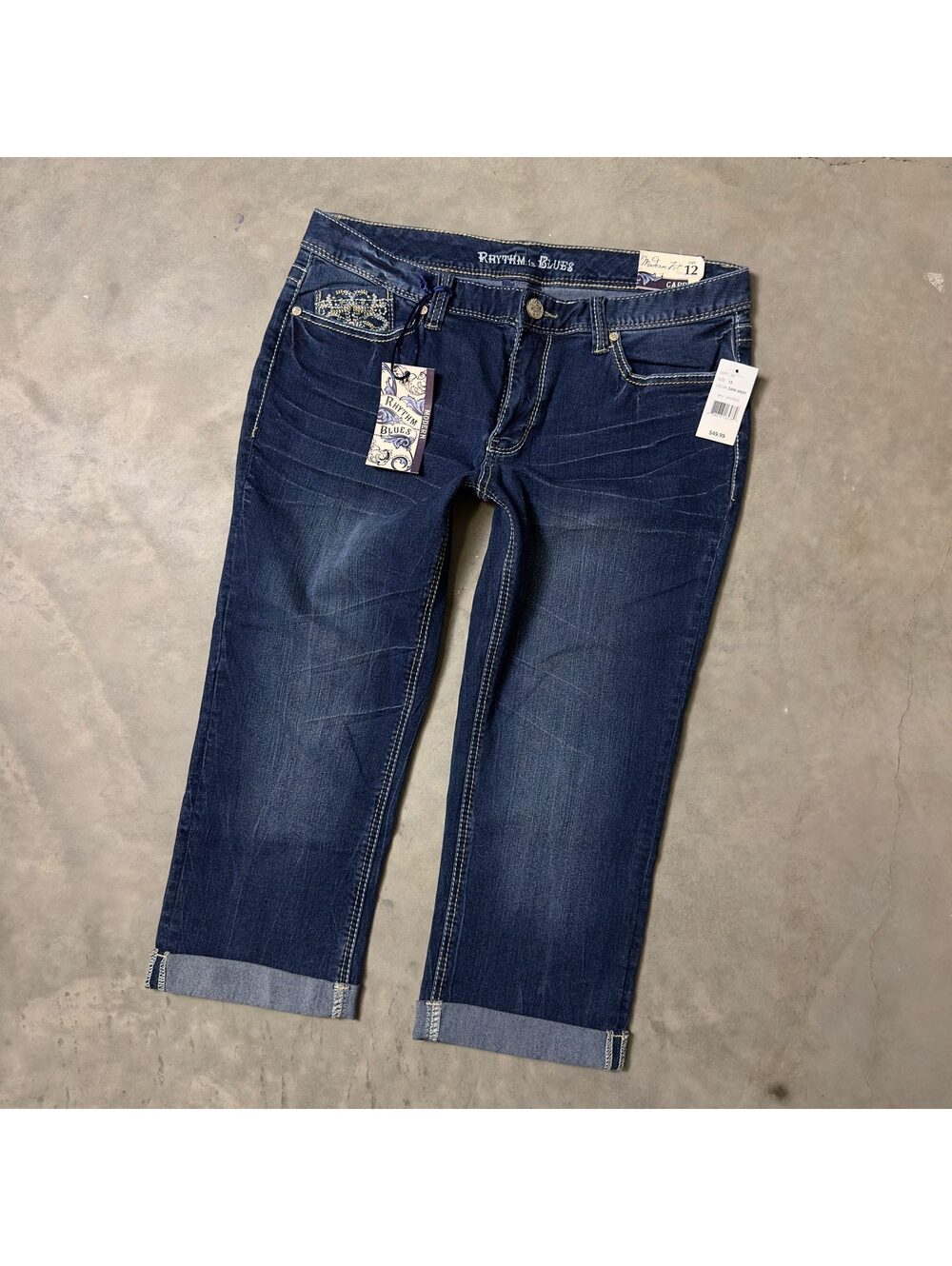 NWT Rhythm in Blues Womens Capri Jeans Size 12 Dark